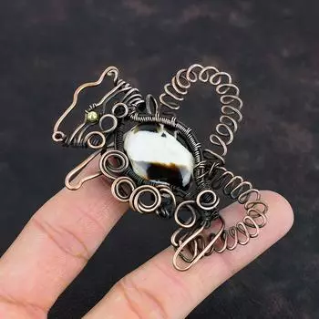 Peanut Wood Jasper Pendant Copper Wire Wrapped Rabbit Pendant Peanut Wood Jasper Gemstone Jewelry Handmade Pendant Copper Jewelry For Gifts