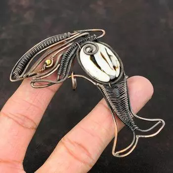 Peanut Wood Jasper Pendant Copper Wire Wrapped Pendant Real Gemstone Handmade Pendant Copper Jewelry For Gift Fish Pendant Wire Wrap Jewelry