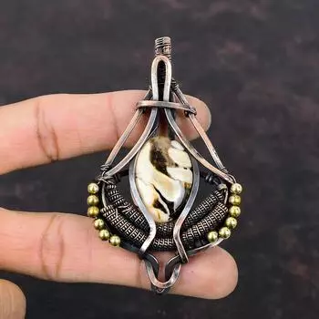 Peanut Wood Jasper Pendant Copper Wire Wrapped Pendant Gemstone Copper Jewelry Handmade Pendant Wire Wrap Jewelry Designer Pendant For Gift