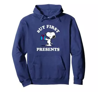 PEANUTS Christmas But First Presents Snoopy Hoodie синий