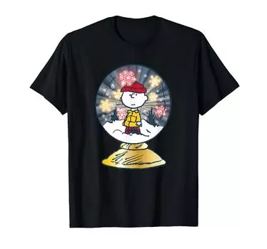 Peanuts Christmas Snoopy Charlie Brown Snow Globe T-shirt чёрный