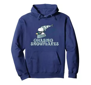 PEANUTS Christmas Snoopy Chasing Snowflakes Hoodie синий