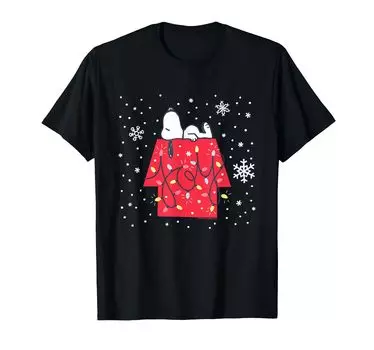 Peanuts Christmas Snoopy Lying Snowflake T-shirt чёрный