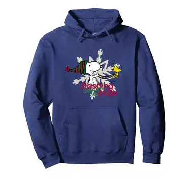Peanuts Christmas Snoopy Woodstock Parka бежит по снегу синий