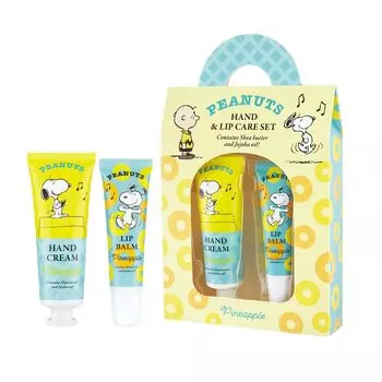 PEANUTS Gift со Снупи по 1 крему для рук и по 1 крему для губ с ароматом ананаса Charlie gift design, бальзам, (СНУППИ присутствует) чистый