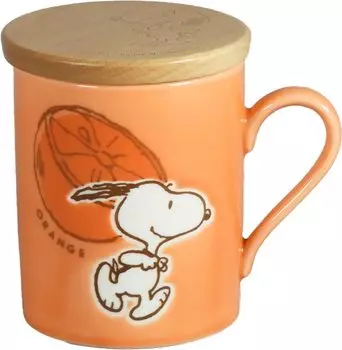 [PEANUTS] Кружка Snoopy с крышкой и деревянной подставкой 320 мл Веселье для взрослых Вкусные фрукты Апельсин Разное Snoopy Товары Посуда Оранжевый SN2303-11C