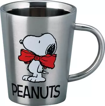 PEANUTS Peanuts Snoopy Stainless Steel Double Mug (260ml) (Ribbon) Made in Japan (Body/China, Japanese painting processing) Yamaka Shoten SN1802-856