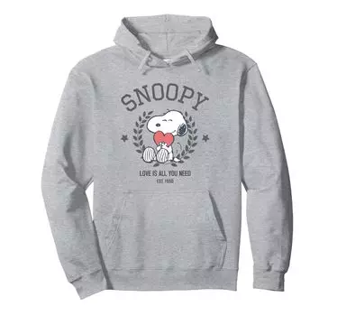 Peanuts Snoopy Love Heart Love Is All You Need Hoodie серый