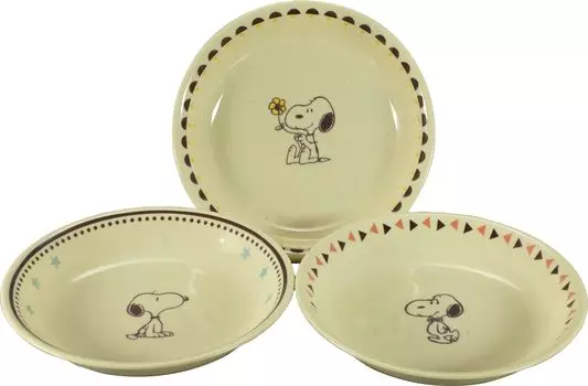 PEANUTS Snoopy Pasta Plate Set of 3 Curry Plate Diameter x Depth 4cm Microwave and Dishwasher Safe Minoyaki Yamaka Shoten Made in Japan 21.5cm