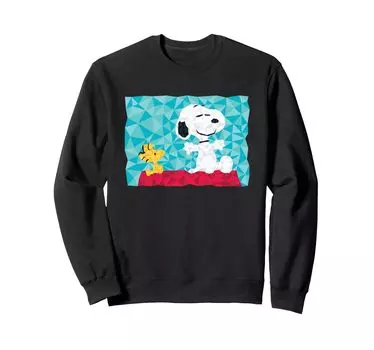 peanuts snoopy woodstock doghouse sit geometric pattern sweatshirt чёрный