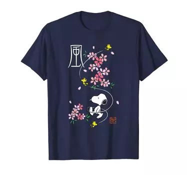 Peanuts Snoopy Woodstock Japan Sakura & T-shirt синий