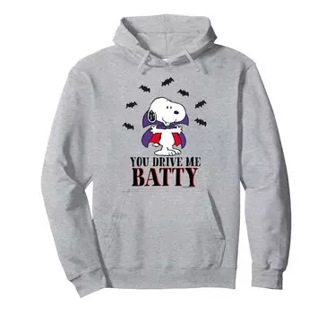 Peanuts You Drive Me Batty Halloween Snoopy Hoodie серый