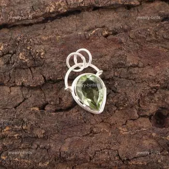 Pear Green Amethyst Stone Sterling Silver Unique Sisters Gift Wedding Pendant PP-56-10