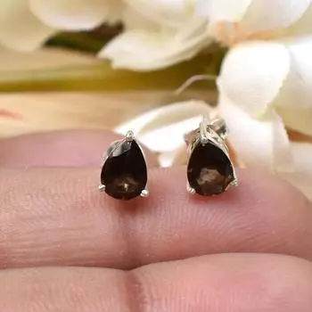 Pear Natural Smoky Quartz Set in Sterling Silver Filigree Stud Earring
