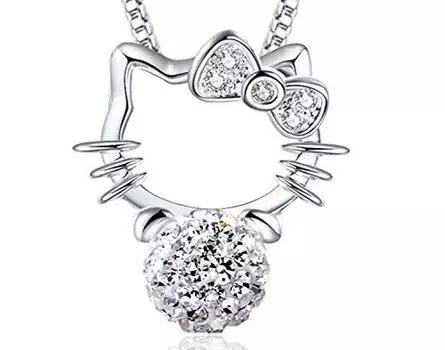 Pearl AAAAA Grade Diamond CZ Hello Kitty Pendant Necklace Hello Kitty Wedding Ceremony Swinging Silver Cubic Zirconia All Items Gift Wrapping [C-Girls