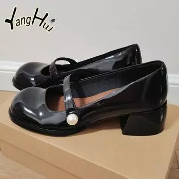 Pearl Accessories Mary Janes Fashion Women s Shoes JK College Style 2024 New Concise Thick High Heel Pumps Spring Autumn 35 чёрный