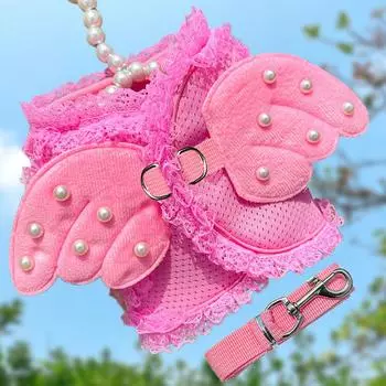 Pearl angel princess dog cat chest strap dog chest strap cat leash pet supplies spring and summer breathable L (about 10-7 kg pet)