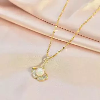 Pearl Apricot Leaf Necklace Simple And Versatile Personality Collarbone Chain Exquisite Accessories