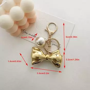 Брелок с большим жемчужным бантом, милый кулон для телефона, чехол для наушников, подвеска, сумка, украшение, автомобильный брелок золотой