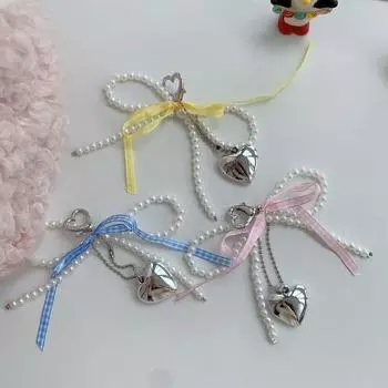 Pearl Bow Bow Phone Chain Heart Heart Pendant Keyring Charms Bow Bag Pendant Lady белый/жёлтый