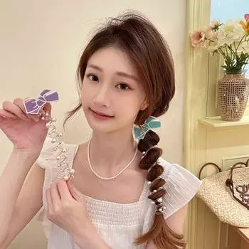 Pearl Bow Bubble Braided Head Rope Hair Band Telephone Line Hair Rope Women style4