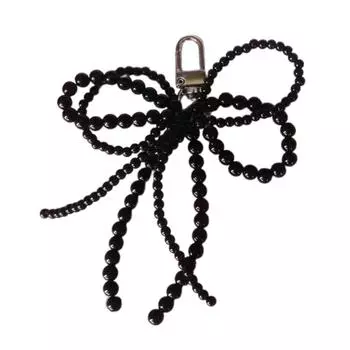 Pearl Bowknot Charm Keychain Double Layered Bows Pendant Ornament Keyring Backpack Decoration Jewelry for Women Girls чёрный