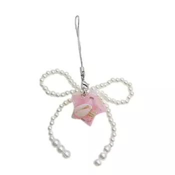 Pearl Bowknot Phone Chain Key Chain Elegant Star Phone Lanyard Straps Keychain Pendant for Handbag Purse Bag Backpack розовый