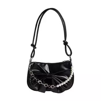 Pearl Bowknot Shoulder Bag PU Leather Bow Handbag Fashion Women Underarm Bag Ladies