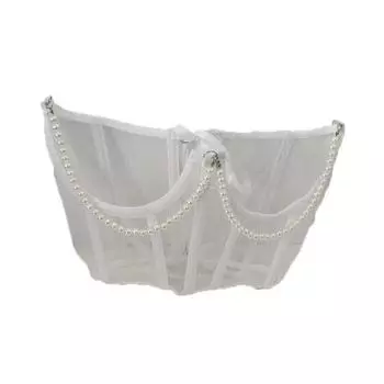 Pearl Chain Female Waistband Bustiers Tied Wide Waist Belt Personality Mesh Cummerbunds Dress