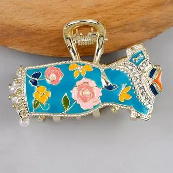 Pearl Cheongsam Design Hair Clip enamel Metal Shark Clip Classical Chinese Style Hair Claw Female Style 1