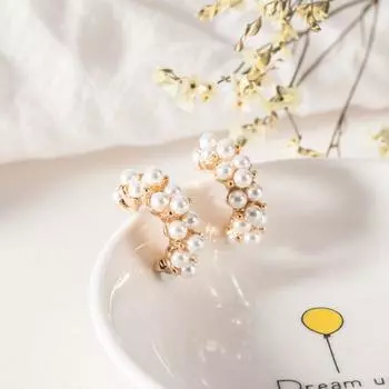 Pearl Circle Women Sweet Temperament Pearl Earrings Stud Earring Hoop Earrings Fashion Jewelry золотой