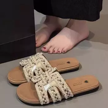 Pearl cool slippers women s summer outer wear new with skirt non-slip h-word slippers 35 шампанского