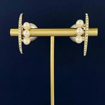 Pearl Earrings, Elegant Temperament Ins Style Design Sense, Shining Diamond Stud Earrings, Basic Earrings золотой