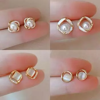 Pearl Earrings for Women Retro French Elegance Silver Stud Earrings 2025 New Arrival Trendy Best Selling Fancy Trendy Earrings Four-piece set [owner s recommend] #3