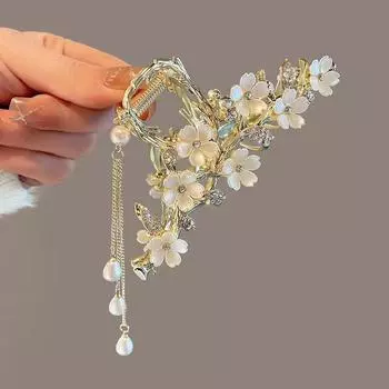 Pearl Flower Tassel Hair Claw for Women Cute Sweet Hair Clip Girls Fashion Elegance Headdress Korean Exquisite Hair Accessoires