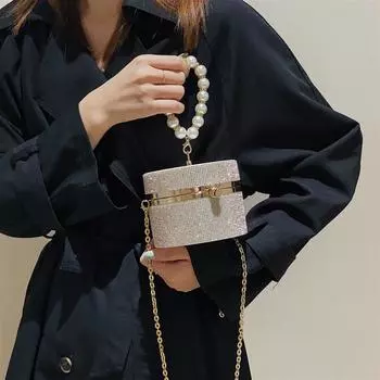 Pearl hbag 2024 новая женская сумка мини-сумка модная яркая сумка-мессенджер с бриллиантами сумка-мессенджер в иностранном стиле с цепочкой чёрный