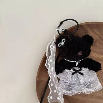Pearl Lace Skirt Bear Keychain PP Cotton Animal Key Buckle Creative Plush Rabbit Pendant Couple black-bear