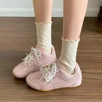 Pearl lace-up silver ballet style platform German training shoes women s 2025 new spring versatile casual Forrest Gump sports shoes 35 бежевый