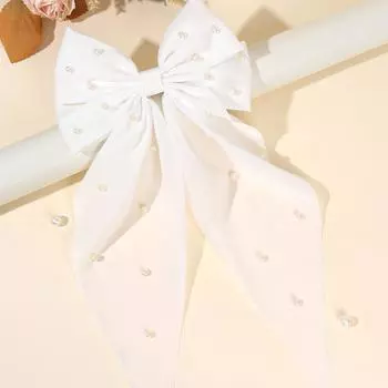 Pearl Large Bow Hair Clip Girls Solid Long Big Bownot Float Satin Clips Back Head Barrette Elegant Fashion Hair Accessories Gift