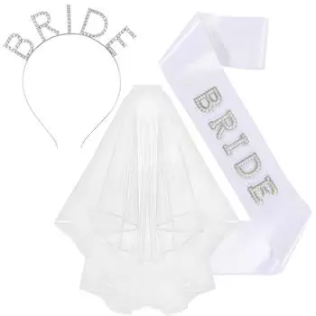Pearl Letters Bridal Sash Veil Kit Sparkle Hair Accessory Set Hair Headband Bridal Shower