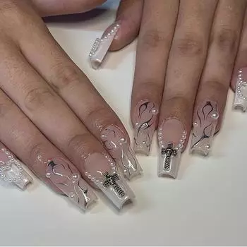Pearl Love Nail Art Накладные ногти Европейские и американские крестообразные ногти Накладные ногти Французские накладки на ногти