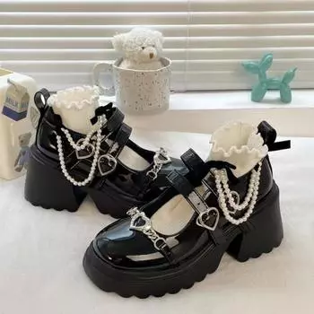 Pearl love small leather shoes spring new thick sole height increase fashion single shoes women 35