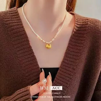 Pearl Lucky Bag Pendant Necklace Versatile Fashion Collarbone Chain Temperament Personality Necklace 19.1g/47.5cm золотой
