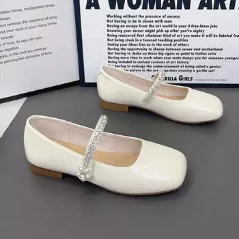 Pearl Mary Jane thick heel single shoes new summer word with bag head square head single shoes women 35