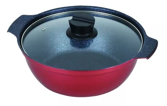 Pearl Metal Baked Paint Tabletop Pot 24cm For People Glass Lid Marble Diamond Processing Compatible with IH Pot Weather Red 3-5 HB-5612 Black,