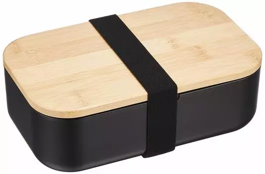 Коробка для ланча Bento Box Pearl Metal 1000 мл с бамбуковой крышкой, черная этикетка Home Label D-460 чёрный