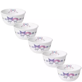 Pearl Metal CORELLE Рисовые миски и посудомоечная машина My Melody Kuromi Набор из 5 мисок, блюд, тарелок, ударопрочный, легкий, микроволновая печь, духовка,