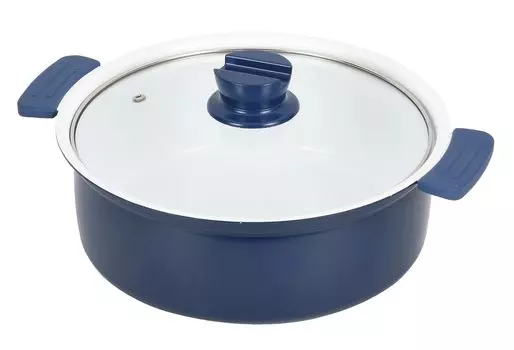 Pearl Metal Delicious looking ceramic processing IH compatible tabletop pot with glass lid 24cm for 3 to 5 people HB-6027 синий