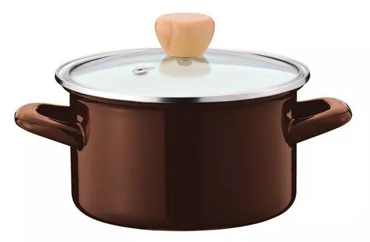 Pearl Metal Enamel Double Handed Pot 15cm with Glass Pot Lid Brown IH Compatible Cook Pot Petit Cook HB-1368 коричневый