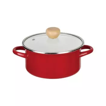 Pearl Metal IH Glass Lid Red Amulet Pot, Two-handed Pot, 18cm, Enamel, Compatible, Included, HB-4882 красный